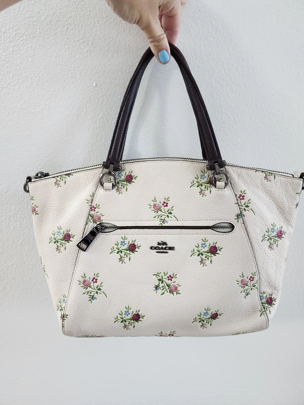 Coach Prairie Satchel Chalk Cross Stitch Floral Print Handbag Style 22829